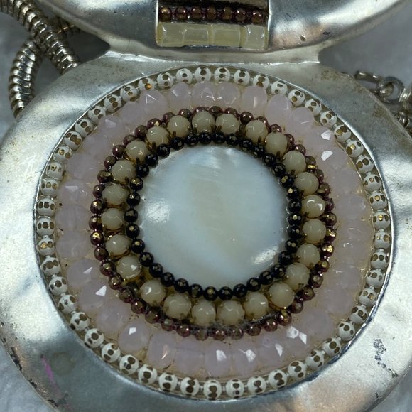 Silver Color Statement Piece Necklace Pendant Chain Multicolor Stones Extender - Picture 3 of 16